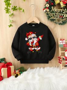 1 件圣诞男婴可爱圣诞老人和仙女灯印花羊毛运动衫，非常适合圣诞派对 - 黑色 - 查看 1