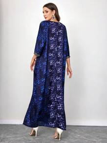 Al Najma Women's Round Neck Sequin Panel Batwing Sleeve Elegant Abaya, Modest Party Maxi Full Length Abayas, For Evening Party/Wedding Guest/Anniversary/Daily - Blue - View 2