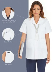 Áo khoác trắng tay ngắn dáng rộng có túi, áo khoác vest - trắng - Xem 7