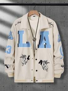 Manfinity Campus Court Men's Button Front Long Sleeve Letter Print Pocket Casual Jacket - Multicolor - View 1