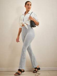 Activina Của phụ nữ Màu thuần Thắt lưng rộng Quần thể thao - Xám - Xem 5