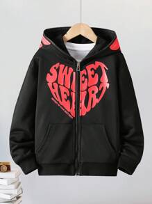 SHEIN Explorewe Tween Boys Letter Print Hooded Sweatshirt For Spring And Autumn - Black - View 4