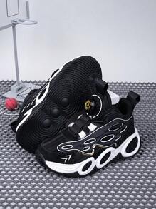 Adolescenți băieți pantofi de iarnă înalți cu decor cu imprimeu grafic, căptușeală caldă, moale și confortabil, închidere rotativă reglabilă, potriviți pentru purtarea zilnică și campus