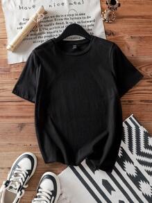 SHEIN EZwear Casual Simple Family Matching Mama Mini Print Pattern Loose Fit Round Neck Short Sleeve Women T-Shirt, Suitable For Summer - Black - View 8