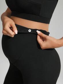 SHEIN 2pcs/Set Maternity Square Neck Cropped Tank Top And Adjustable Waist Flared Pants Casual Workout Set - Black - View 3