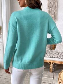 EMERY ROSE Plus Size Women's Solid Stand Collar Drop Shoulder Long Sleeve Casual Knit Sweater Pullover, Winter