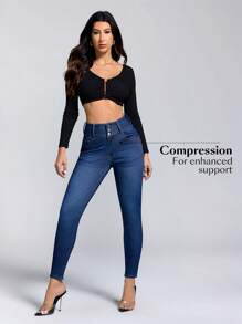 Jeans skinny avec poche de couleur unie pour femmes