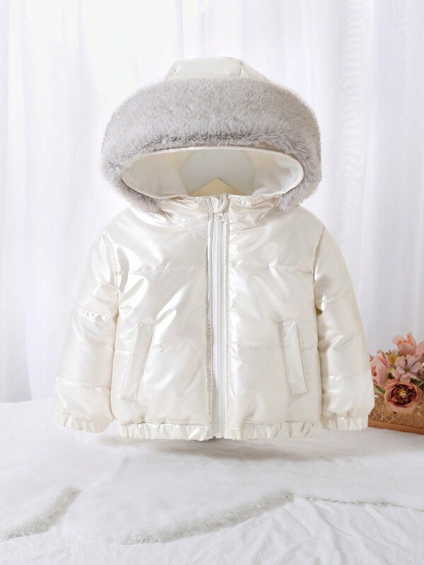 Baby Mädchen Dicke Thermovlies Jacke mit Fellkragen, silber, warm, Lässig Sport Jacke, Herbst/Winter