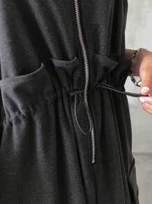 FRIFUL Women Solid Color Zip Up Pocket Strap Sleeveless Dress - Grey - View 7