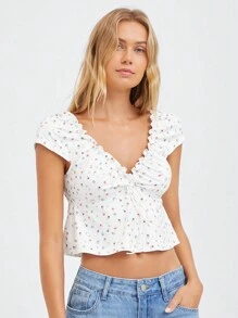SHEIN EZwear Blusa con mangas cortas de estilo Kellan con estampado floral