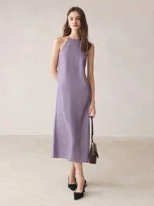 BizChic Women Solid Color  Halter Neck Dress, Summer,Lavender Dress - Purple - View 4