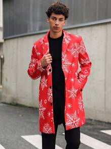 Manfinity Hypemode Manteau casual mi-long polyvalent pour homme avec design de flocons de neige blancs, parfait pour incorporer des éléments de Noël dans votre tenue. Manteau à motif graphique coloré de mode pour hommes sortant pendant les périodes de Noël, d'automne et d'hiver. Idéal comme cadeau pour les amis, le mari ou le petit ami