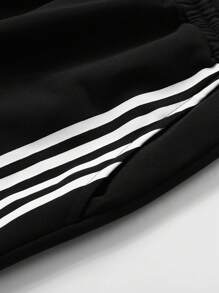 PAVTROS Manfinity Streetrush Men's Casual Lace-Up Letter Print Striped Patchwork Pants - Black - View 6