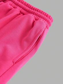 SHEIN Ensemble Top à col ras du cou en maille à manches courtes et pantalon droit pour fille préadolescente, décontracté