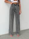 RueChic 100% Baumwolle hochgeschnittene graue Mom Jeans mit Schlitz