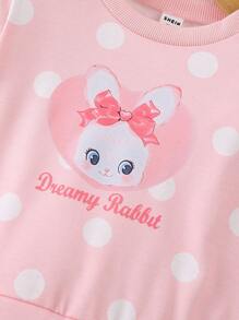 SHEIN Glamorique Kids 小女孩波点连衣裙2024新款儿童公主裙小女孩优雅休闲连衣裙春秋 - 粉色 - 查看 7