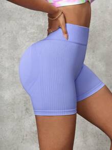 Easithlete 女士纯色高腰日常健身无缝运动短裤