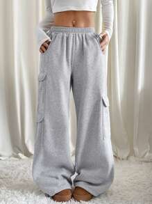 CovetEZ Plus Size Solid Color Casual Sweatpants, Minimalist Fashion For Everyday Wear - Grey - View 6