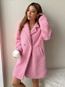 SHEIN EZwear Casual Fleece Mid-Length Coat, Fall/Winter