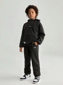 SHEIN 2pcs Boys Stand Collar Sweatshirt & Sweatpants Set