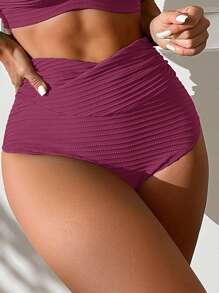 Swim Lushoire Conjunto de bikini de top con tirantes finos, pliegues retorcidos y espalda descubierta, talla grande Bottom ajustada y moderna para verano - Rojo violeta - Ver 4
