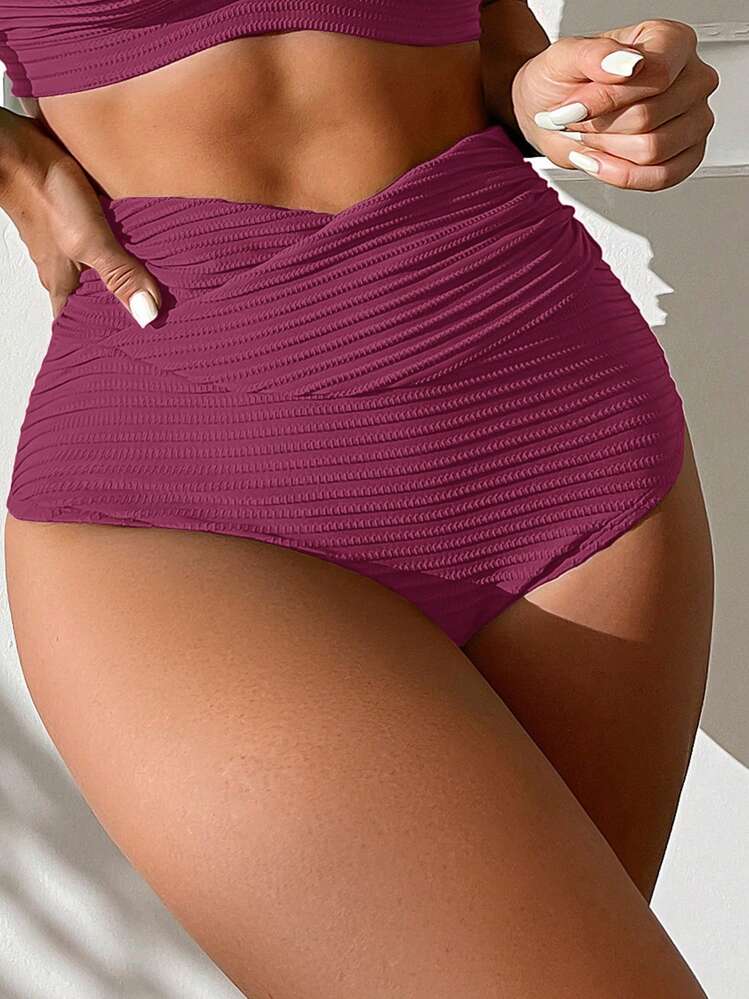 SHEIN Swim Lushore Bộ đồ bơi bikini hở lưng xếp ly dây mảnh cho nữ mùa hè và quần bó hiện đại - Màu đỏ tím - Xem 4