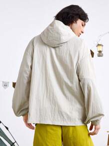 In My Nature Men's Solid Color Front Zip Up Hooded Lightweight Casual Windbreaker - Apricot - View 2