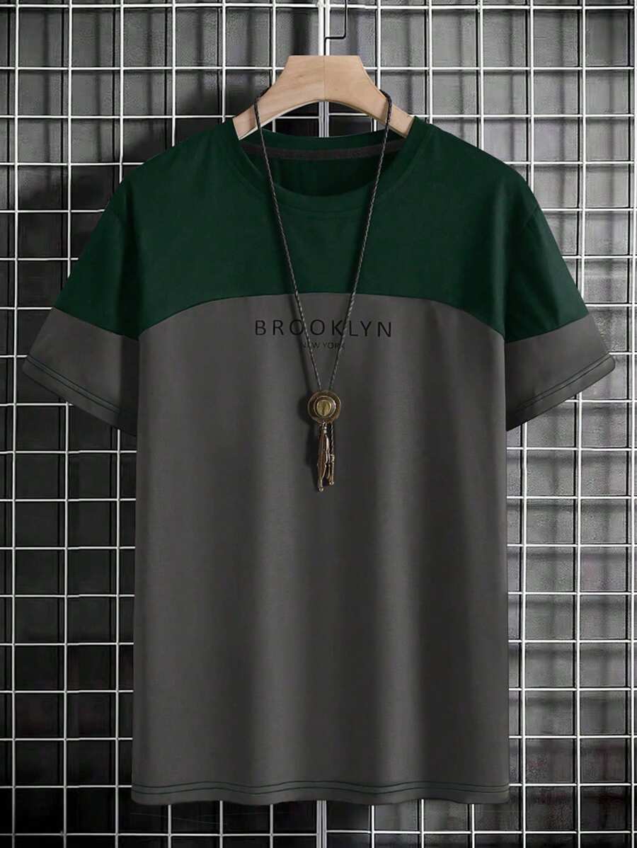 Manfinity Homme 男士字母印花顏色拼接t卹 - 彩色 - 查看 1