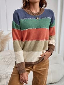 EMERY ROSE Áo len dài tay cổ tròn màu tương phản cho nữ mùa thu - Nhiều màu - Xem 4