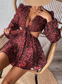 SHEIN VCAY Vacation Women's Leopard Print Jumpsuit - Red - View 6