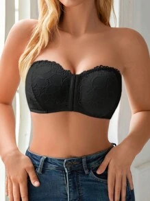 1 pièce Soutien-gorge sans armatures avec fermeture à crochet avant en dentelle pour femme mature