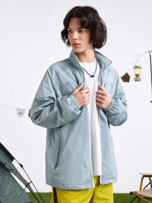 In My Nature Men's Spring Autumn Long Sleeve Loose Zip-Front Casual Jacket - Green - View 4