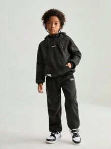 SHEIN 2pcs Boys Stand Collar Sweatshirt & Sweatpants Set