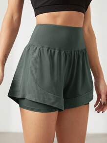 Powerista Women Solid Color Lined Daily Fitness Sports Shorts Comfy Short Sweater Shorts - Dark Green - View 4