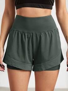 Powerista Women Solid Color Lined Daily Fitness Sports Shorts Comfy Short Sweater Shorts - Dark Green - View 5