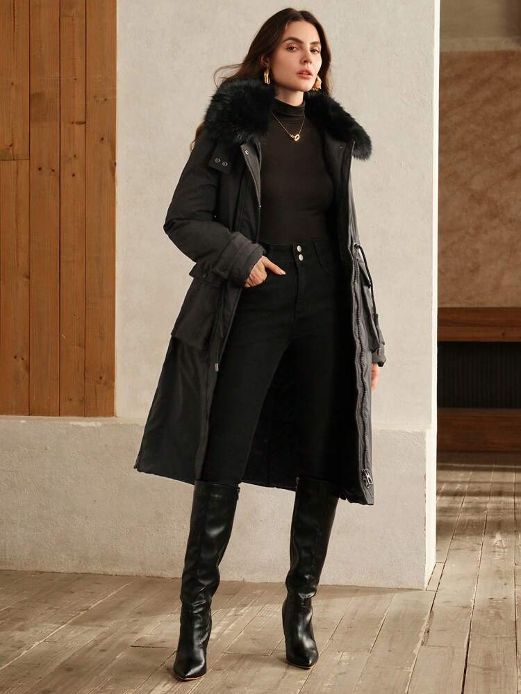 膝丈 ウエスト絞り 人工毛衿ジャケット レディース用