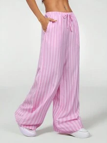 SHEIN PETITE Quần sọc nữ thời trang mùa hè Quần sọc nữ - Hồng - Xem 1