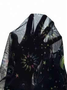 SHEIN ICON Halloween Reflective Y2k Galaxy Print Crop Mesh Top Without Bra - Multicolor - View 7