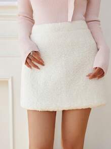 EastFlair Jupe en fourrure de teddy d'automne/hiver pour femmes - Blanc - Voir 4