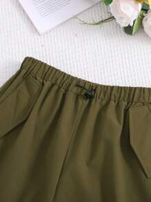 SHEIN Tween Girl's Casual Round Neck Tank Top & Asymmetrical Hem Cargo Pants Set