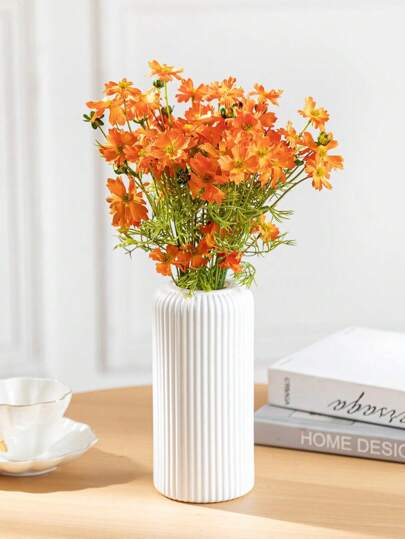 1pc Ceramic Look Plastic Composite Vase, Unbreakable Height 7.8 Inch Tabletop Dried Flower Vase Pampas Grass ation Artificial Home Bohemian Wedding Tafel ,Home ,Flower Vase,Centerpiece,Table ,Fall view 4