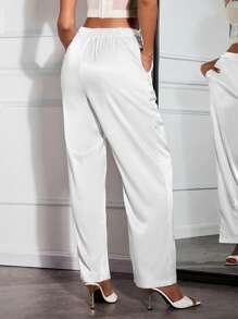 SHEIN SXY Elegante sexy satijnen jurkbroek, dames zomer- en herfstfeest palazzobroek