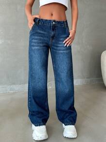 RueChic Low Waist Pocket Detailed Straight Jean - Dark Wash - View 5