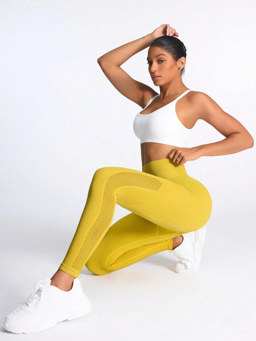 Core Rhythm Women's Solid Color Seamless Ribbed Leggings Yoga Pants