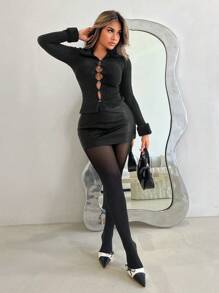 Zolique 纯色蓬松拼布长袖休闲前扣夹克 - 彩色 - 查看 4