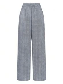 SHEIN Clasi Plus Size Asymmetrical Waist Plaid Pants, Autumn/Winter - Blue - View 2