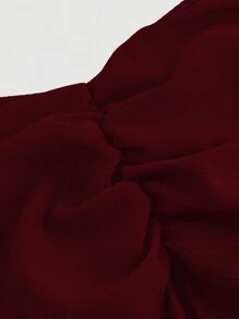 SHEIN MOOSTA Plus Size Solid Color Sweetheart Collar Ruffled Simple Long Dress, Casual Daily Wear Burgundy Women Outfit