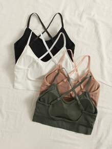 Easithlete 4pcs Medium Support  Seamless Criss Cross Sports Bra - Multicolor - View 2