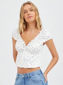 SHEIN EZwear Blusa con mangas cortas de estilo Kellan con estampado floral