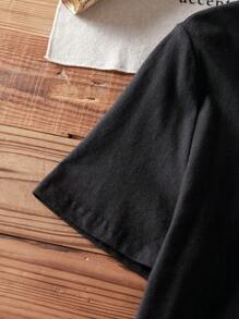 Attitoon Casual Retro Red Car Pattern 50% Cotton Women T-Shirt - Black - View 6